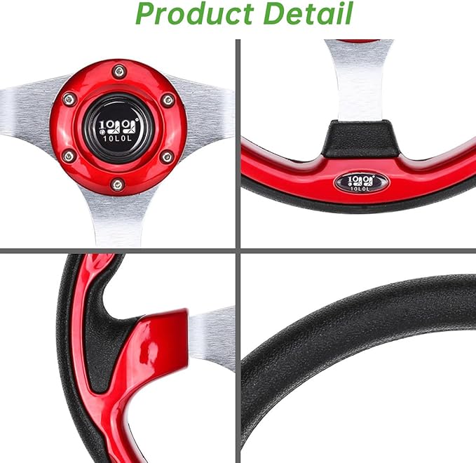 10L0L Golf Cart Steering Wheel, Universal Design Fit for Yamaha, EZGO RXV & TXT, Club Car DS, Club Car Precedent Tempo, Most Golf Cart(Red)