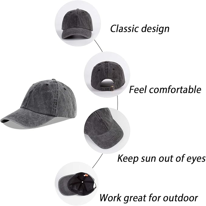 LANGZHEN Unisex Baseball Cap 100% Cotton Fits Men Women Washed Denim Adjustable Dad Hat