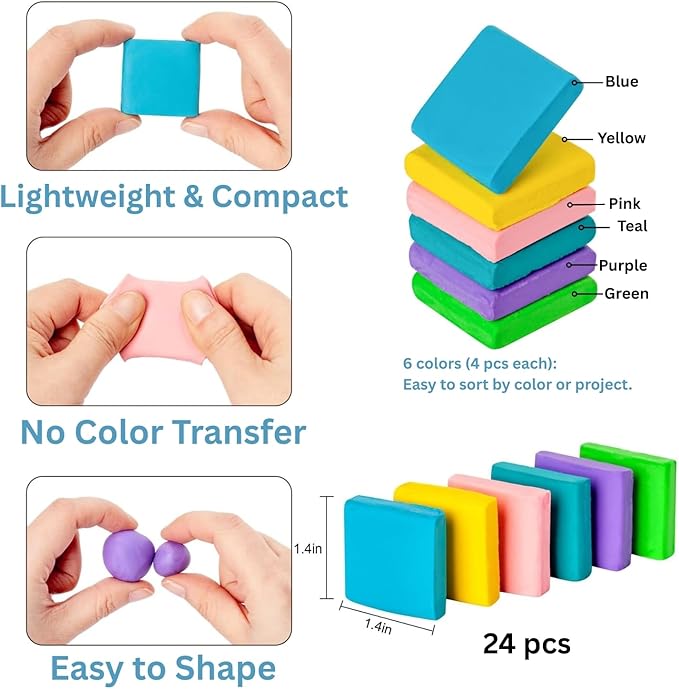 24 Pack Kneaded Erasers, Colorful Drawing Art Moldable Kneaded Sketching Erasers - Image 3