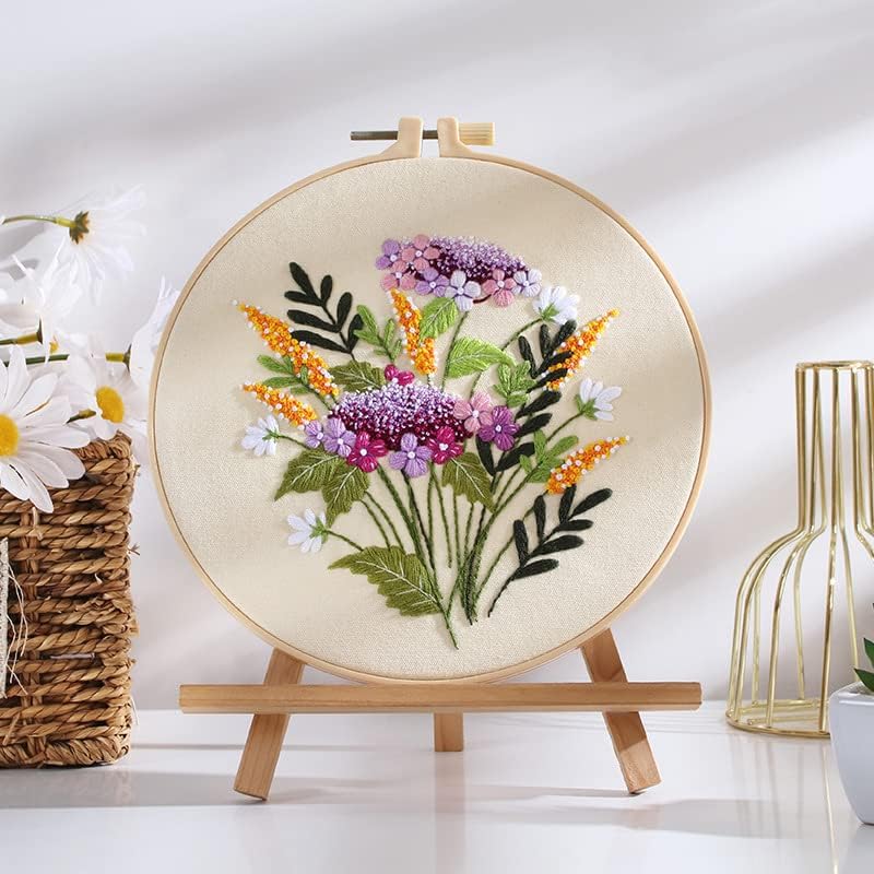 Qupace 3 Pcs Flowers Plants Embroidery Kits for Beginners Adults,Cross Stitch Sewing Craft Set, 3 Embroidery Hoops,3 Finished Stands, Floral Needlework Kit