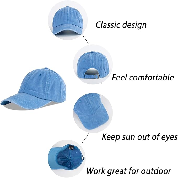 LANGZHEN Unisex Baseball Cap 100% Cotton Fits Men Women Washed Denim Adjustable Dad Hat