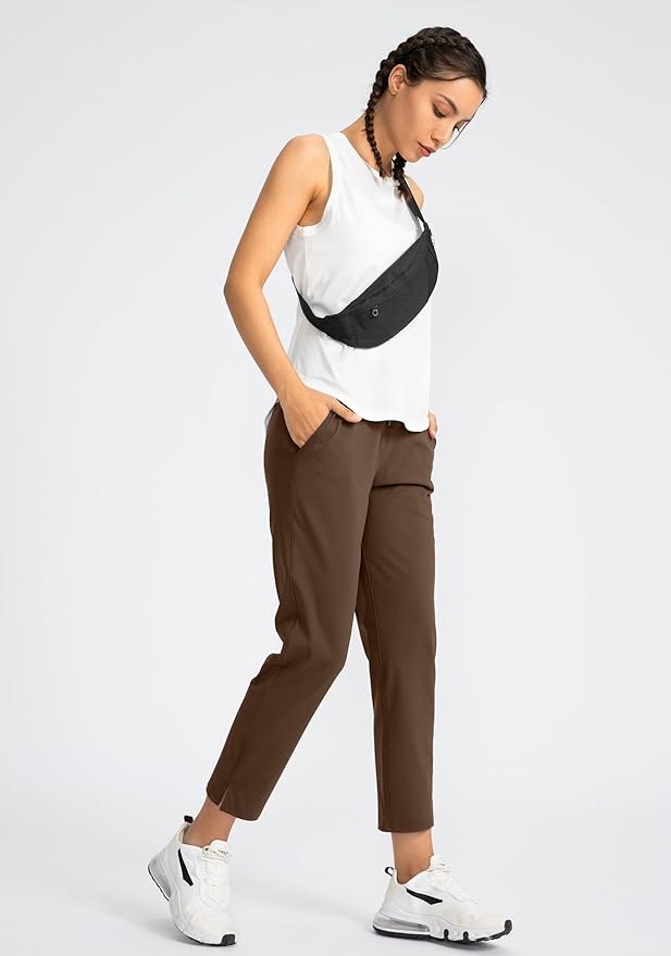Soothfeel Women's Pants with 4 Pockets 7/8 Stretch High Waisted Sweatpants Travel Athletic Work Golf Pants for Women