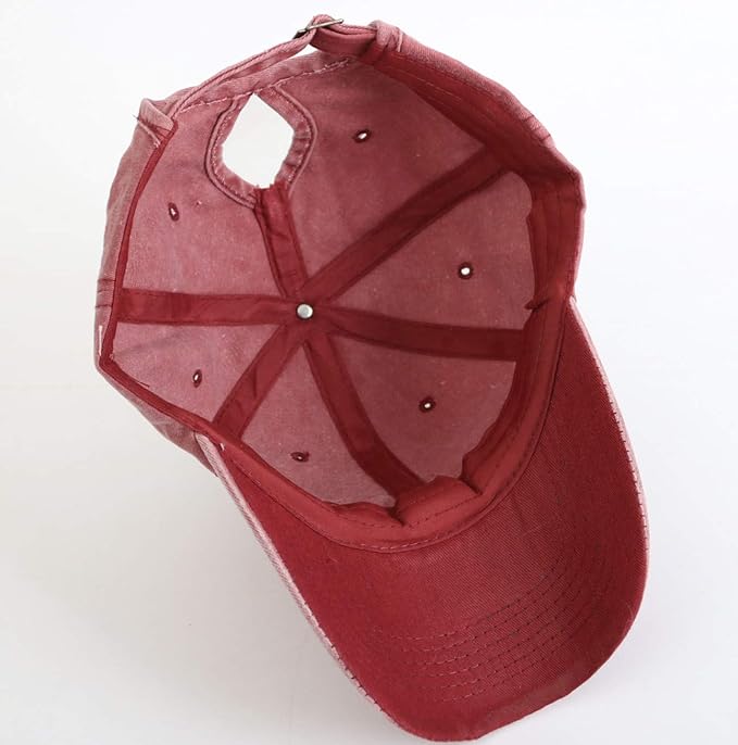 Criss Cross Hat Washed Distressed Baseball Cap Ponytail Hat High Messy Bun Ponycap for Women