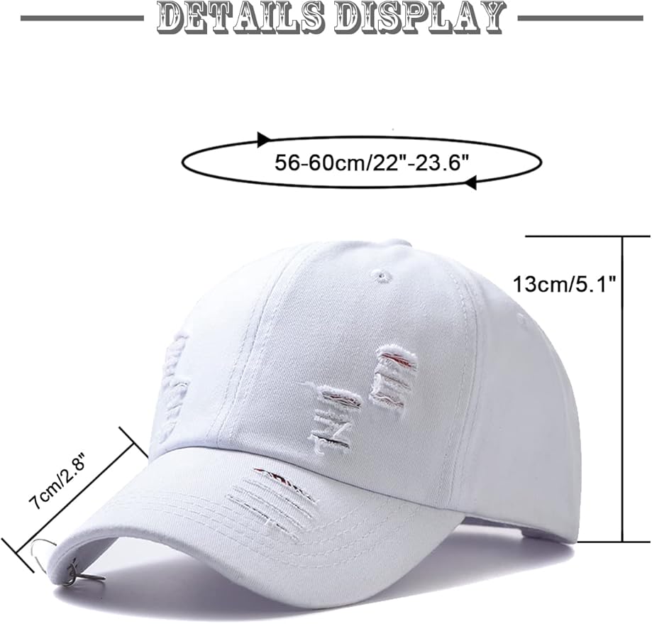 Unisex Ripped Distressed Denim Ring Baseball Cap Hip Hop Vintage Dad Hat Adjustable