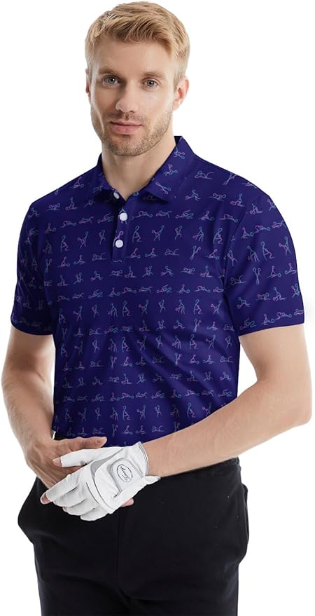 HUURAY Funny Golf Polos for Men Funny Print Short Sleeve Shirts Quick Dry Polo Shirts Hawaiian Shirt Performance Golf Outfits