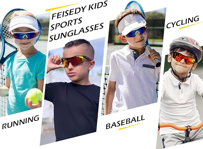 FEISEDY Kids Teens Baseball Polarized Sunglasses Sports TR90 Frame Boys Girls Cycling B2454