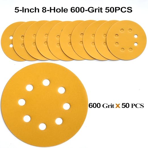 5-Inch 8-Hole Hook and Loop Sanding Discs 600-Grit Random Orbit Sandpaper - Image 3