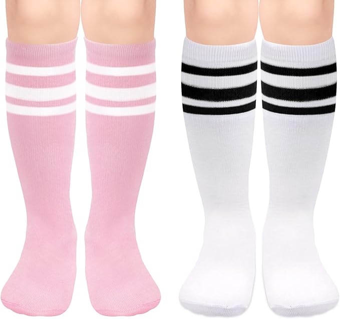 Sarfel Kids Soccer Socks Toddler Soccer Socks Girls Boys Soccer Socks Kids Tube Socks with Stripes Toddler Knee High Socks