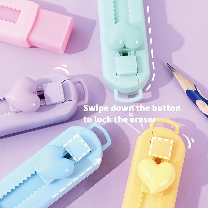 5 Pack Sliding Retractable Pencil Eraser - Image 3