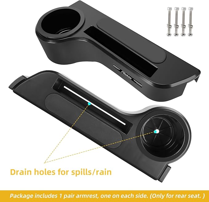 Roykaw Golf Cart Armrest No Drilling Rear Seat Arm Rest, Universal Compatible with EZGO Club Car Yamaha Square Frame Model, with Cup Holder & Phone Holder, Easy to Store & Waterproof