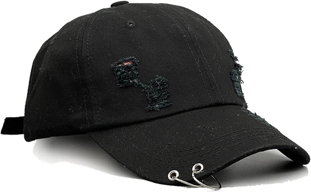 Unisex Ripped Distressed Denim Ring Baseball Cap Hip Hop Vintage Dad Hat Adjustable