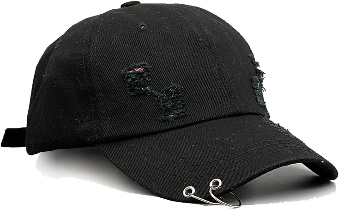 Unisex Ripped Distressed Denim Ring Baseball Cap Hip Hop Vintage Dad Hat Adjustable