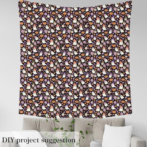 Halloween Ghosts Fabric by The Yard 10 Yard Pumpkin for Home DIY Projects, Waterproof Indoor Outdoor Decor for Kids Adults Botanical Floral Printed Upholstery Fabric for Chairs Witch's Hat Room Decor