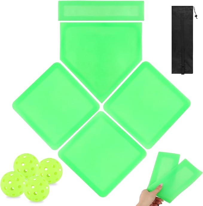 Baseball Home Plate Set, Glow in The Dark Baseball Softball for Practice, with 3 Base Plates, a Home Plate,a Pitcher’s Plate, 4 Pickballs, 1 Storage Bag