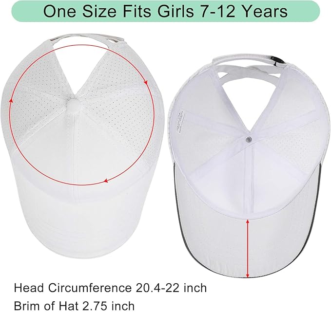 Girls Criss Cross Ponytail Hat Mesh Baseball Cap Kids Quick Dry Ponycap Hats Outdoor Summer Sports Hat Age 7-12