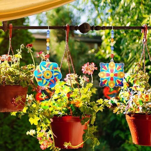 Dunzoom 30 Set Mandala Suncatchers Kits Mandala Flower DIY Suncatchers Craft Kits Make Your Own Paint Ornaments for Art Craft Summer Sun Catchers Party Supplies