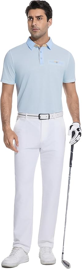 Esabel.C Men's Golf Polo Shirts Print Moisture Wicking Short Sleeve Dry Fit Stretch Polo Shirts for Men with Faux Pocket