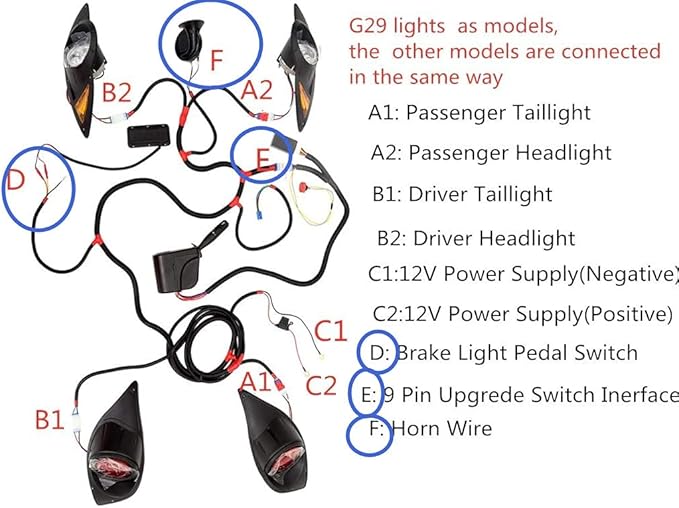 Universal Golf Cart Deluxe Upgrade Headlight Power Kits | Golf cart Turn Signal Kit for EZGO RXV TXT, Yamaha, Club Car DS Precedent