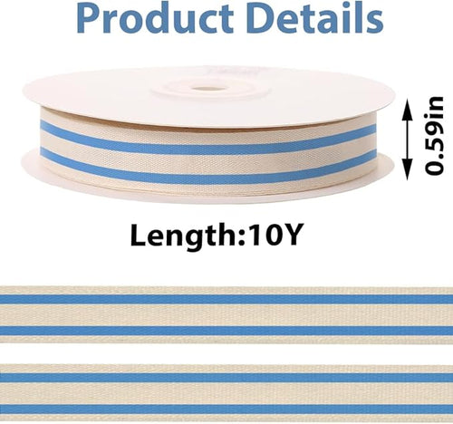 10 Yards × 3/5 Inch Blue Natural Cotton Ribbon, Double Sided Webbing Straps - Image 2