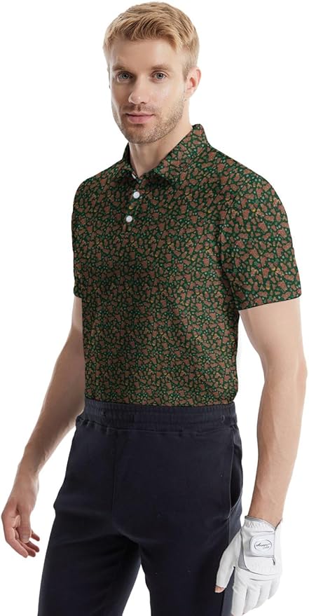 HUURAY Funny Golf Polos for Men Funny Print Short Sleeve Shirts Quick Dry Polo Shirts Hawaiian Shirt Performance Golf Outfits