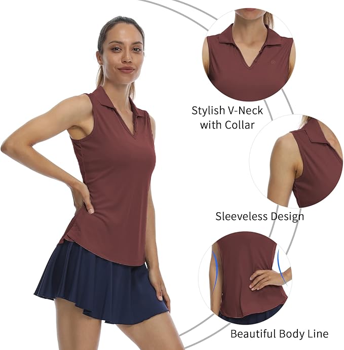 LastFor1 Women's Sleeveless Polo Golf Shirts Quick Dry 50+ UV Protection V-Neck with Collar Lightweight Tennis Tank Tops