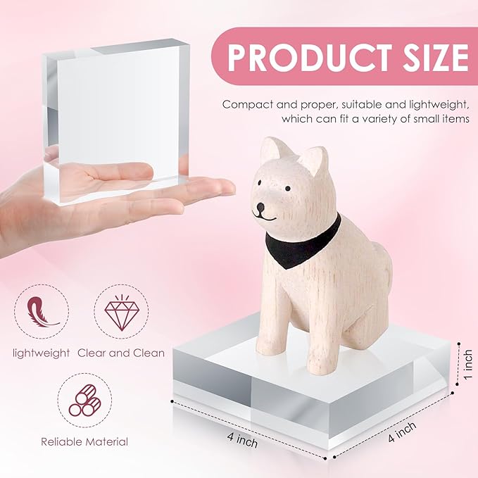 Remerry 8 Pieces Acrylic Display Block 4 x 4 x 1 Inch Clear Polished Acrylic - Image 4