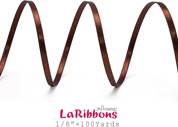 LaRibbons Brown Satin Ribbon 1/8 Inch 100 Yards Thin Luxury Double Faced Firar - Image 5