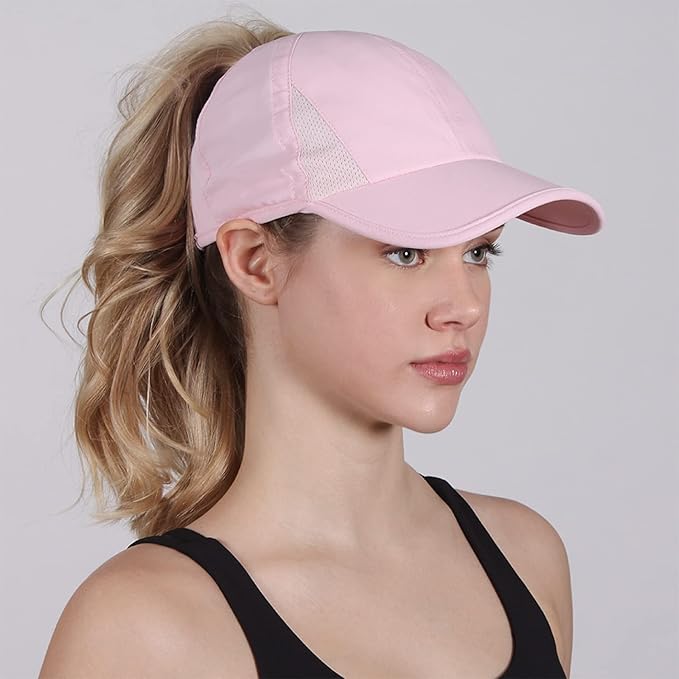 Ponyflo Women’s Ponytail Baseball Cap, Patented Active Feather-Light Hat with Open Back
