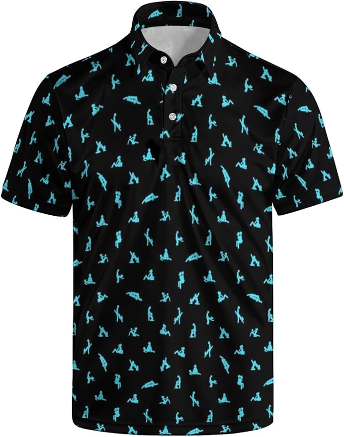 HUURAY Funny Golf Polos for Men Funny Print Short Sleeve Shirts Quick Dry Polo Shirts Hawaiian Shirt Performance Golf Outfits