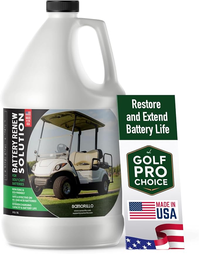 Battery Renew Solution for Golf Cart Batteries - 64 oz Desulfator Refill - Refurbish, Repair & Restore Any 6 Volt, 8 Volt or 12 Volt Lead Acid Batteries - Made in USA - Non-Toxic Safe Refill Solutions