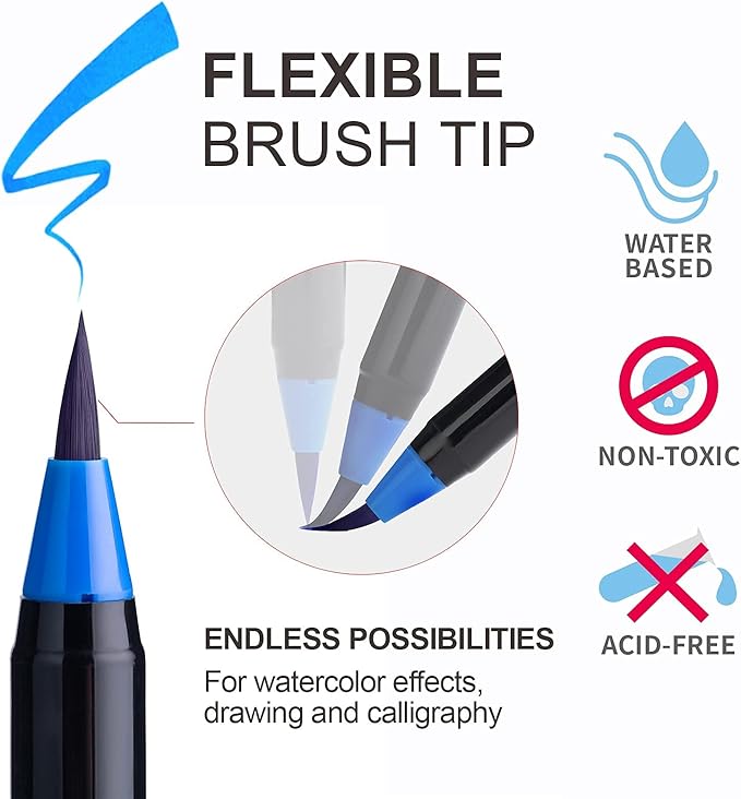 ParKoo Watercolor Brush Pens, 24 Colors Flexible Real Nylon Brush Tip Pens - Image 2