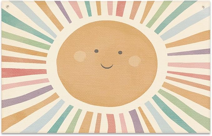 Watercolor Sun Banner Playroom Decor Banner Canvas 21 in x 33 in Hanging Flag by JIUWEIHU