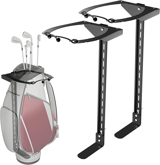 Wall Mount Golf Bag Storage Stand for Garage, Golf Bag Wall Mount with Adjustable Sliding System, Space-Saving Golf Bag Holder for Wall, Fit for Garages,Home, Basements