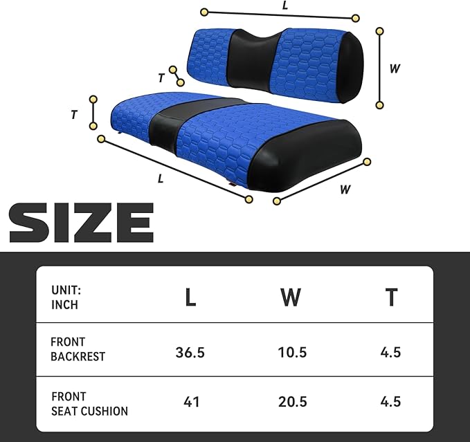 Golf Cart Seat Covers for EZGO TXT Club Car DS Gas or Electric OEM Regular Seat Cushion, No Staple, Golf Cart Vinyl Replacement Seat Cover