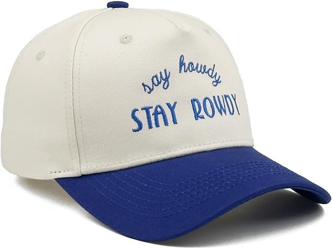 Two-Tone Cotton Baseball Cap with Embroidered Western Sayings - Adjustable Cowboy Style Hat for Men and Women