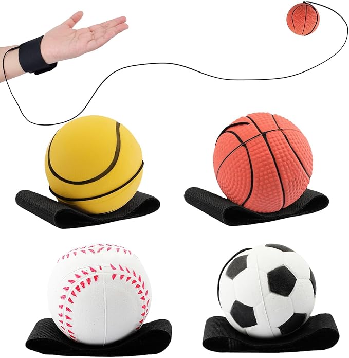 SAYAYA 4/8/16/32 Wrist Return Ball on a String 2.36 Inches Rebound Sport Balls with Elastic Strap Baseball Soccer Tennis Practice Party Favors, Wrist Exercise and Fun Play for Kids & Adults