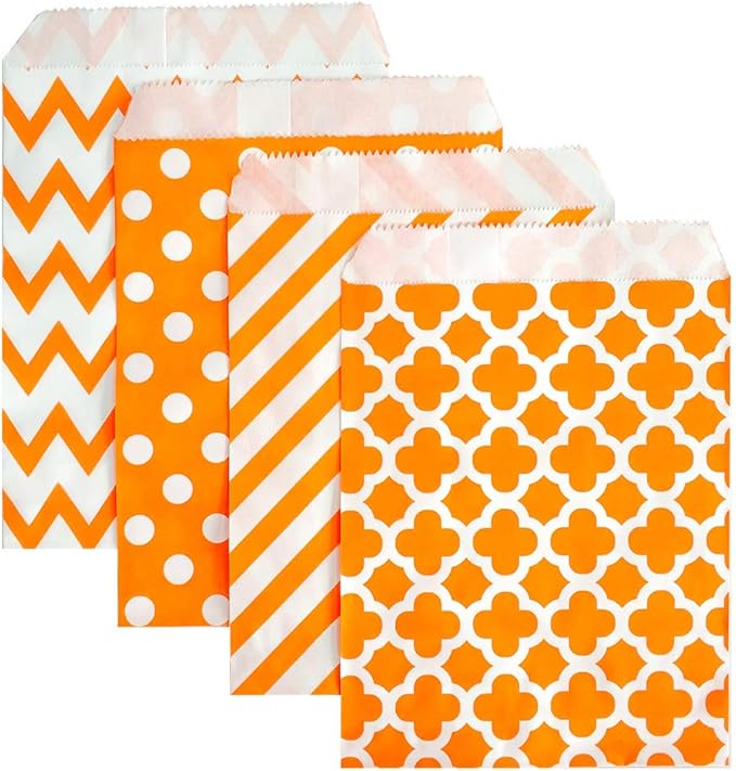 KEYYOOMY 100 Pcs Orange Candy Buffet Bags Small Cookie Bags Polka Dot Paper by KEYYOOMY
