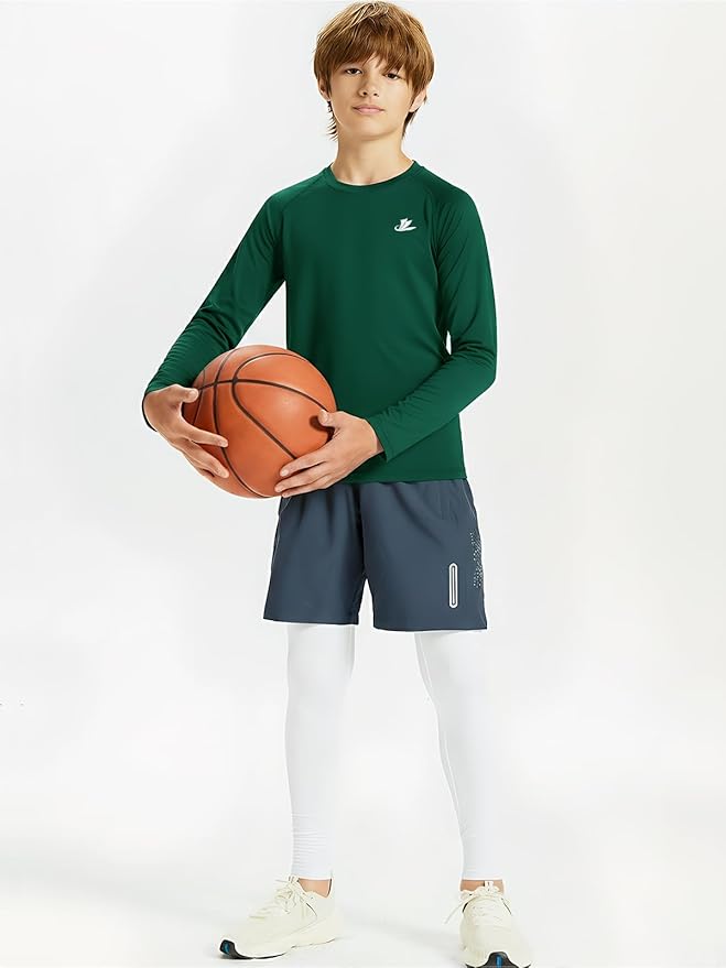 DEVOROPA Youth Boys Compression Shirt Long/Short Sleeve Football Baseball Undershirt Quick Dry Kids Sports Baselayer Crewneck