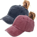 Eohak Ponytail Baseball Hat Distressed Retro Washed Womens Twill