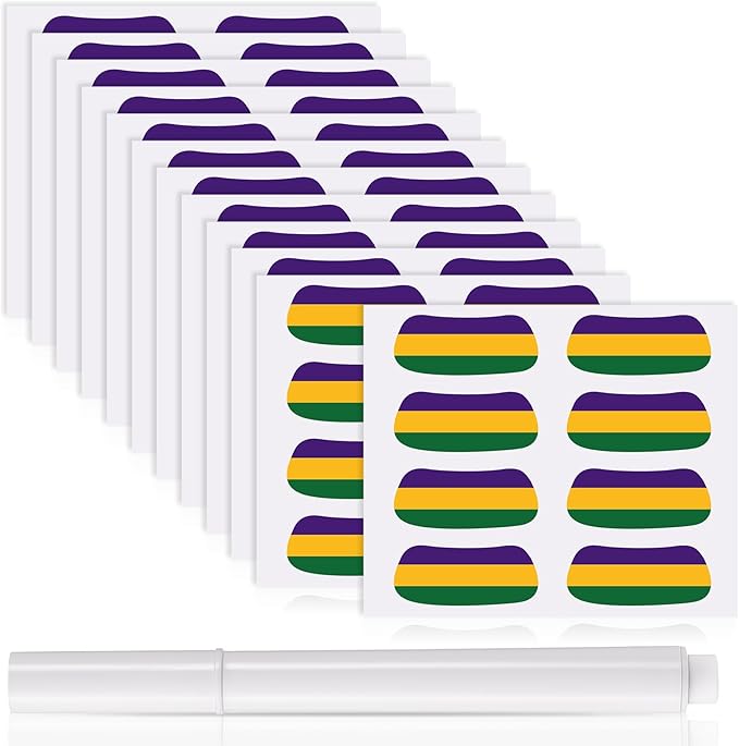 Sumind 48 Pairs Eye Strips Breathable Sports Eye Stickers with 1 White Pencil for Baseball Football Softball Fans on Game Day (Purple,Yellow,Green)