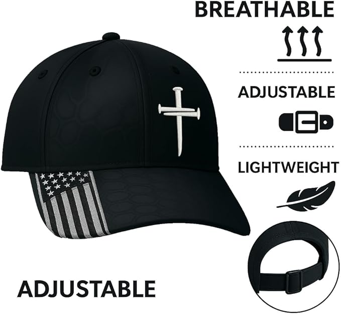 Adjustable Jesus 3 Nail Cross Hat with American Flag