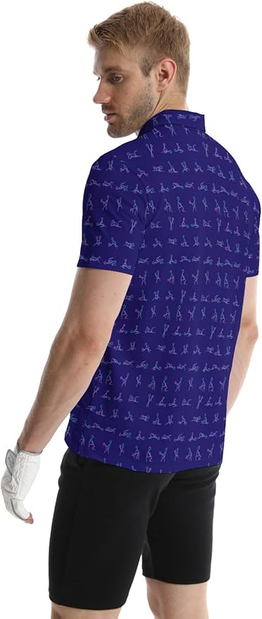HUURAY Funny Golf Polos for Men Funny Print Short Sleeve Shirts Quick Dry Polo Shirts Hawaiian Shirt Performance Golf Outfits