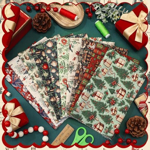 Hahafelt 10 Pcs 18"x22" Vintage Christmas Fat Quarters Fabric Bundle