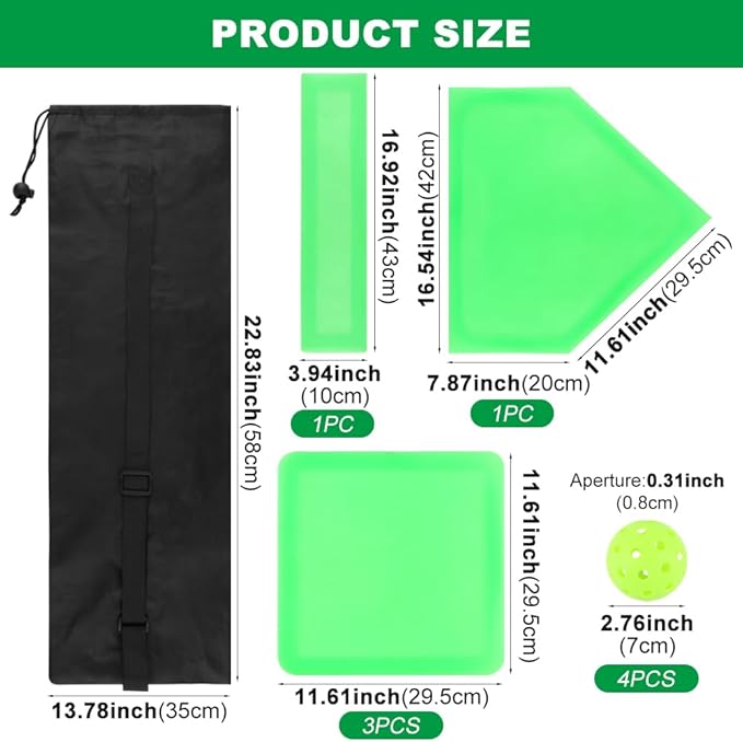 Baseball Home Plate Set, Glow in The Dark Baseball Softball for Practice, with 3 Base Plates, a Home Plate,a Pitcher’s Plate, 4 Pickballs, 1 Storage Bag