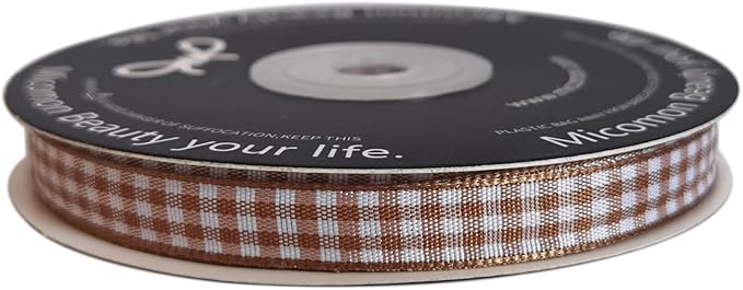 Micomon Khaki and White Woven Edge Plaid Ribbon 100% Polyester Gingham Ribbon - Image 4