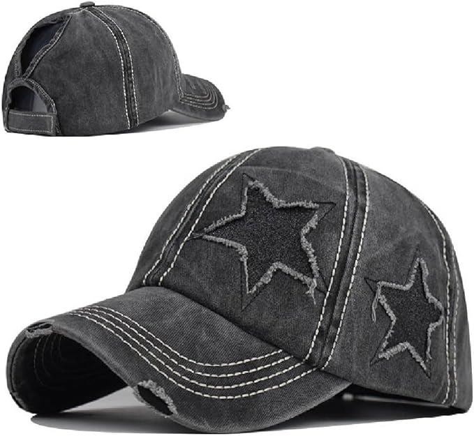 Criss Cross Hat Washed Distressed Baseball Cap Ponytail Hat High Messy Bun Ponycap for Women