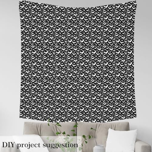 Black White Bat Fabric by The Yard Wild Bat Silhouette No Stretch Fabric for Sewing Supplies Halloween Theme Decorative Soft Polyester for Home DIY Projects 5 Yards Whole Piece,180" L x 59" W