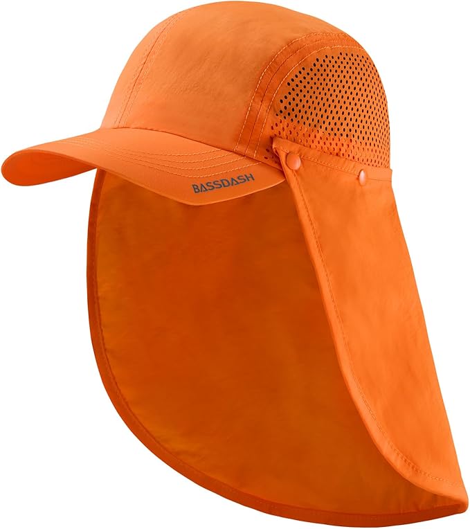 BASSDASH UPF 50+ Foldable Fishing Hat Baseball Cap with Removable Neck Flap Portable for Men Women Golf Hiking