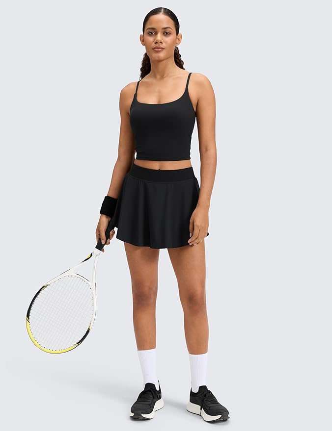CRZ YOGA Lightweight Drapey Side Slit Tennis Skirts for Women - High Waisted Mini Flowy Lined Golf Skort with Pockets