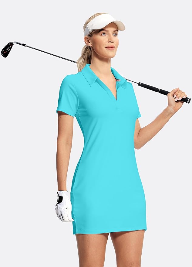Hiverlay Golf Dresses for Women with Shorts and Pockets, V-Neck Short Sleeve Tennis Dress, Workout Athletic Dresses